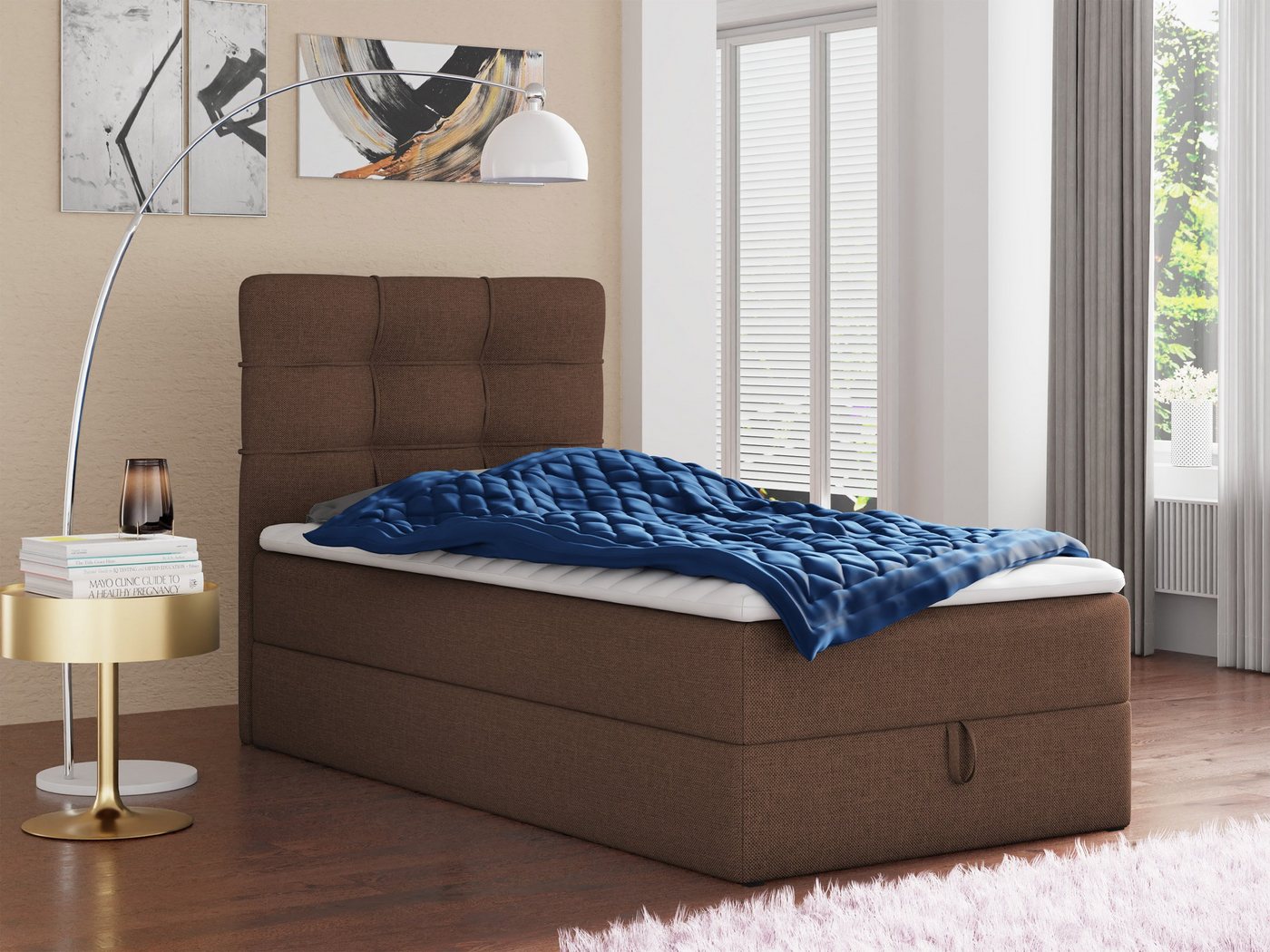 Sofnet Boxbett Best Mini (mit Bettkasten, Bonell-Matratze und Topper), Einzelbett, Polsterbett mit Kopfteil, Boxspringbett, Kinderbett von Sofnet