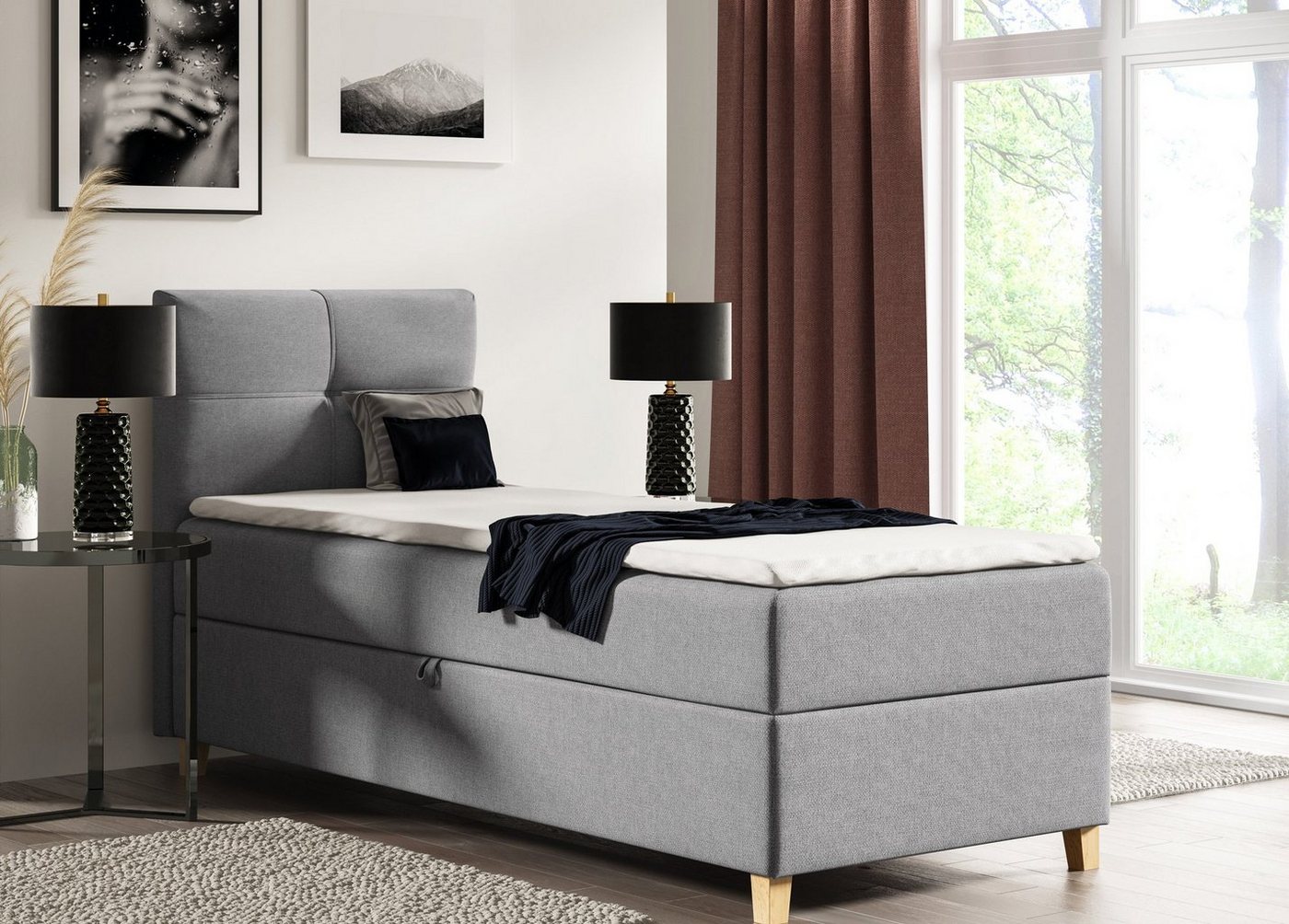 Sofnet Boxbett Candy Mini (mit Bettkasten, Bonell-Matratze und Topper), Einzelbett, Polsterbett mit Kopfteil, Boxspringbett, Kinderbett von Sofnet