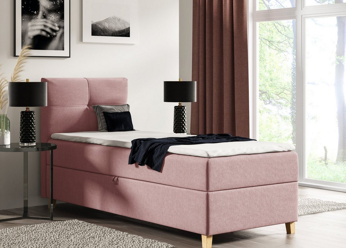 Sofnet Boxbett Candy Mini (mit Bettkasten, Bonell-Matratze und Topper), Einzelbett, Polsterbett mit Kopfteil, Boxspringbett, Kinderbett von Sofnet