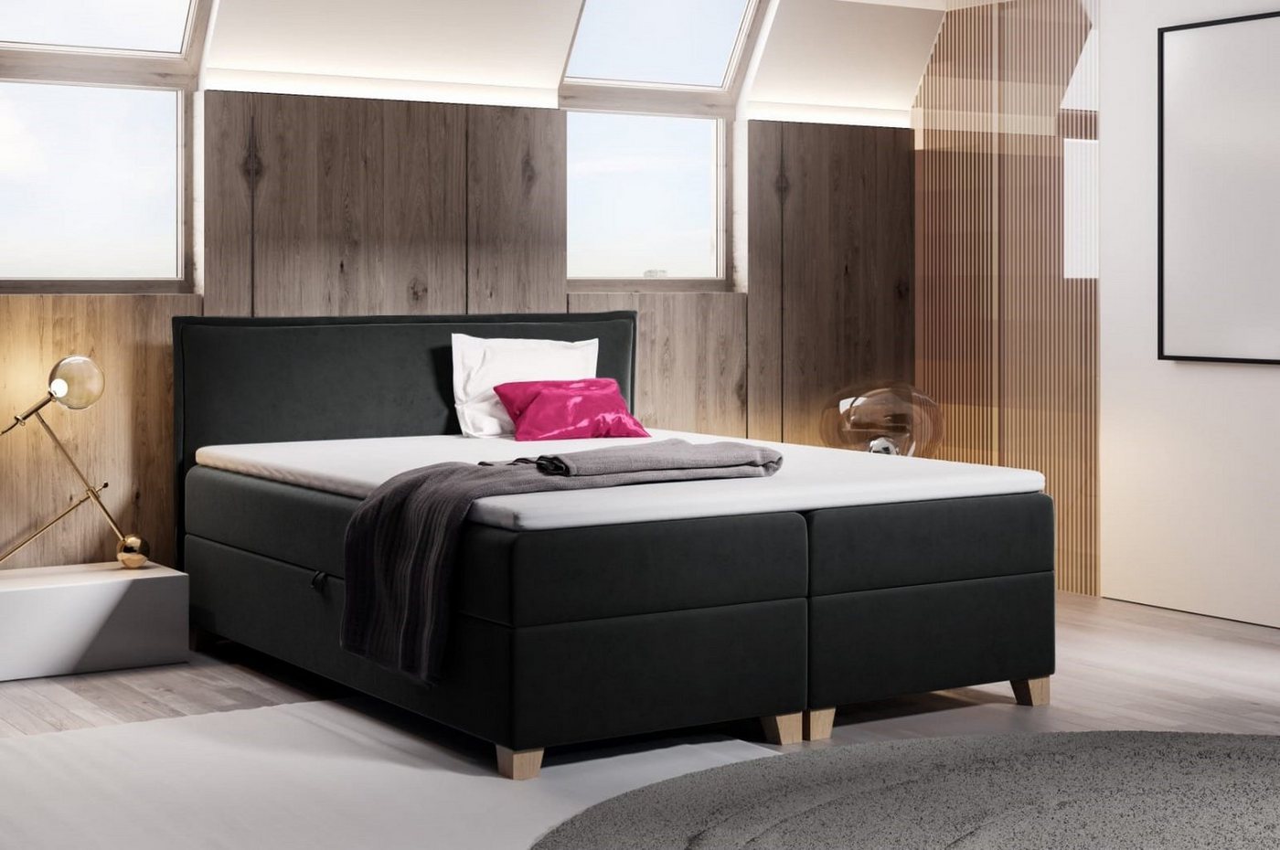Sofnet Boxbett Fren (mit zwei Bettkästen, Bonell-Matratze und Topper), Doppelbett, Polsterbett mit Kopfteil, Boxspringbett von Sofnet