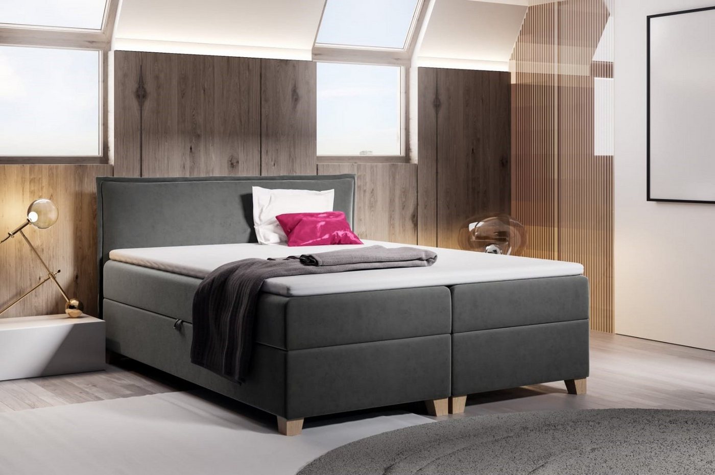 Sofnet Boxbett Fren (mit zwei Bettkästen, Bonell-Matratze und Topper), Doppelbett, Polsterbett mit Kopfteil, Boxspringbett von Sofnet
