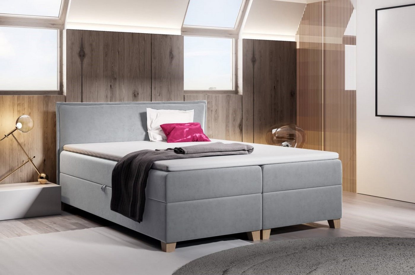 Sofnet Boxbett Fren (mit zwei Bettkästen, Bonell-Matratze und Topper), Doppelbett, Polsterbett mit Kopfteil, Boxspringbett von Sofnet