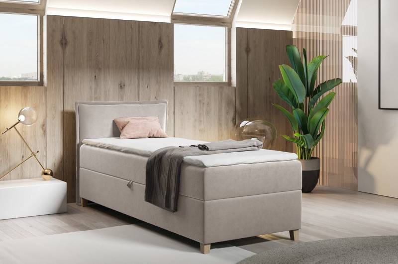 Sofnet Boxbett Fren Mini (mit Bettkasten, Bonell-Matratze und Topper), Einzelbett, Polsterbett mit Kopfteil, Boxspringbett, Jugendbett von Sofnet