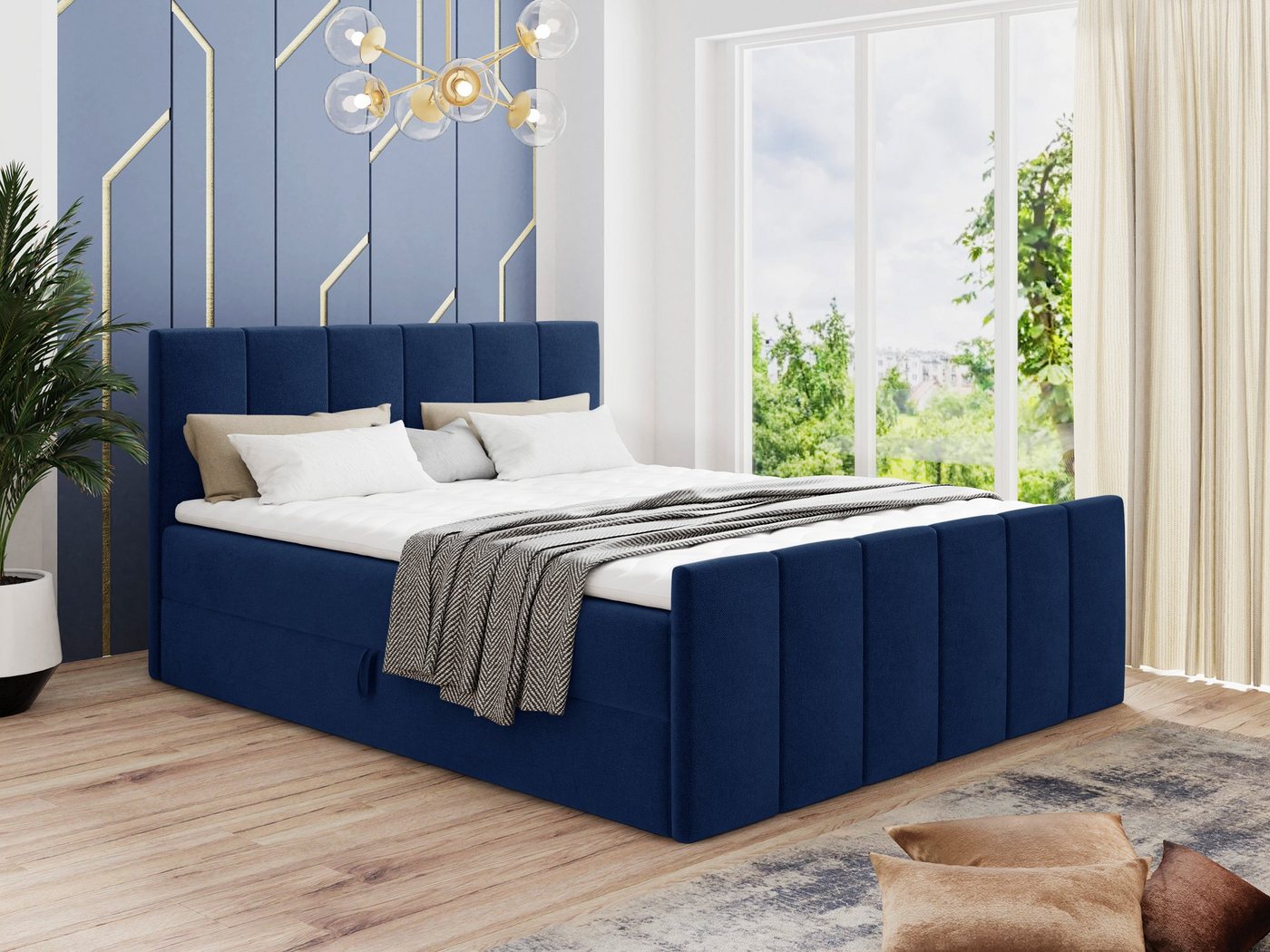 Sofnet Boxspringbett Star Lux (mit zwei Bettkasten, Bonell-Matratze und Topper), Doppelbett, Polsterbett mit Kopfteil und Fußteil von Sofnet