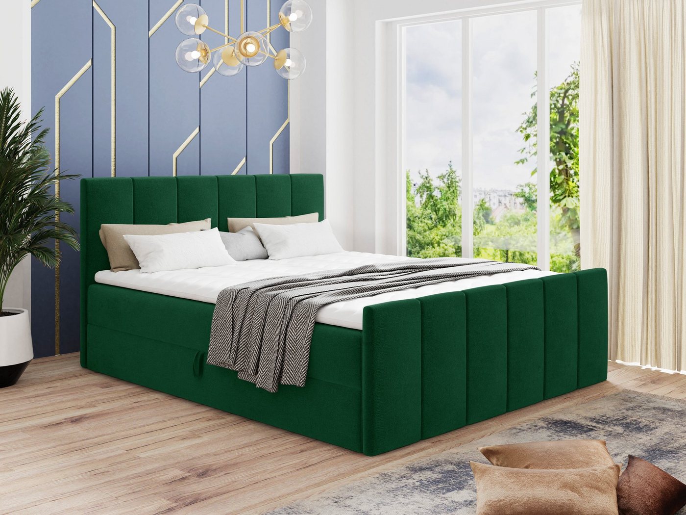 Sofnet Boxspringbett Star Lux (mit zwei Bettkasten, Bonell-Matratze und Topper), Doppelbett, Polsterbett mit Kopfteil und Fußteil von Sofnet