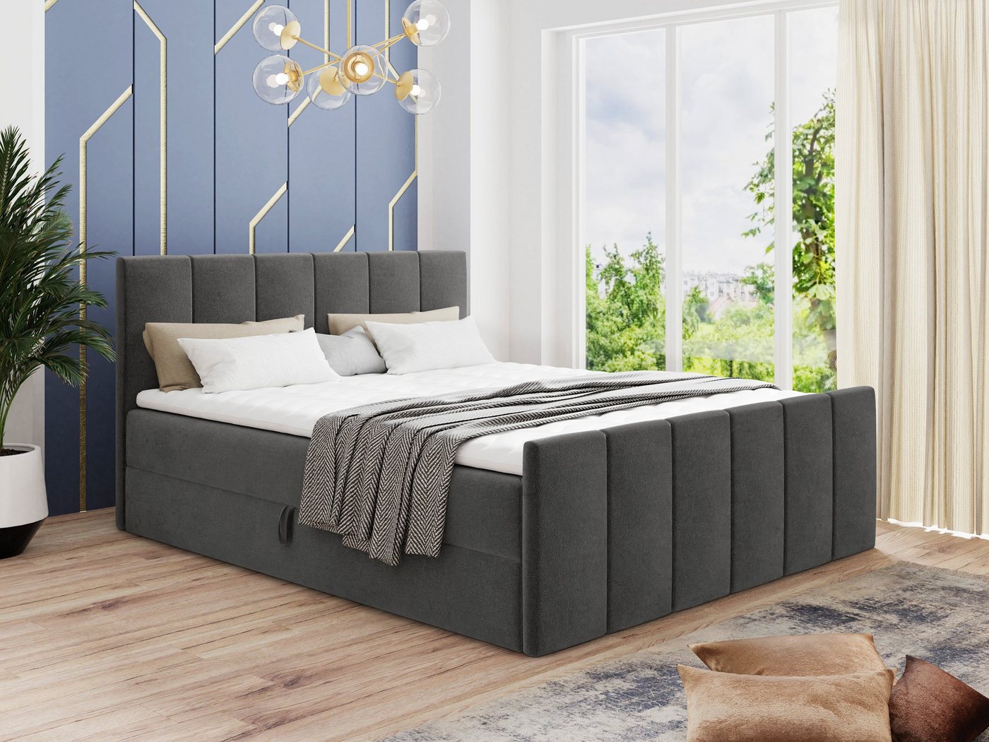 Sofnet Boxspringbett Star Lux (mit zwei Bettkasten, Bonell-Matratze und Topper), Doppelbett, Polsterbett mit Kopfteil und Fußteil von Sofnet