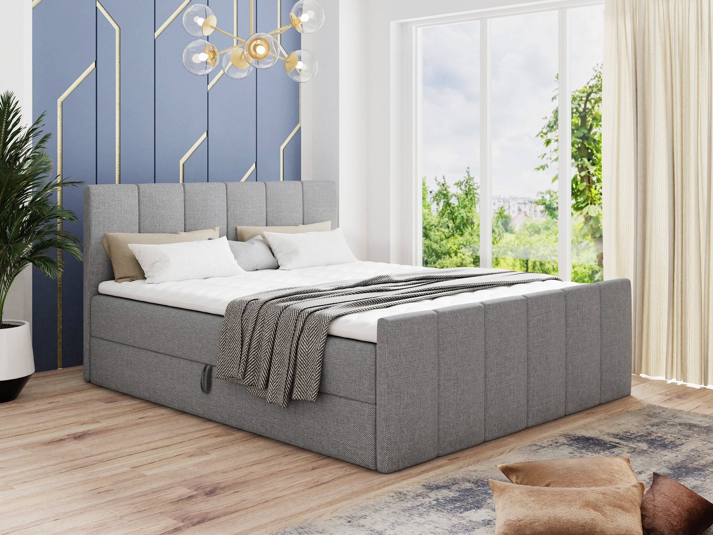 Sofnet Boxspringbett Star Lux (mit zwei Bettkasten, Bonell-Matratze und Topper), Doppelbett, Polsterbett mit Kopfteil und Fußteil von Sofnet