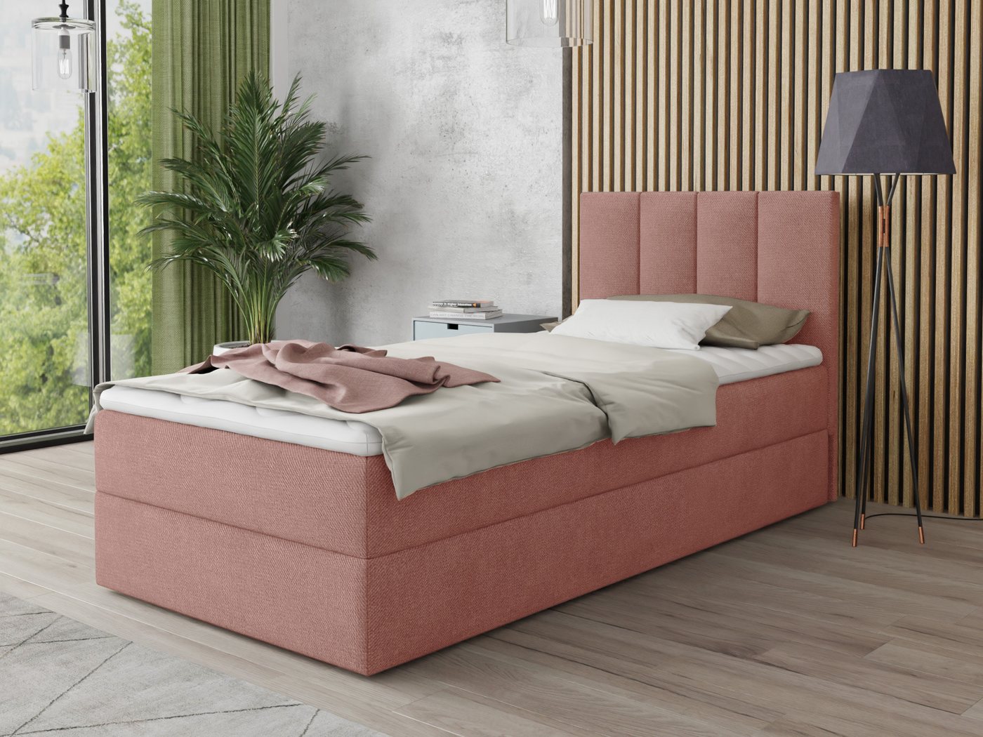 Sofnet Boxbett Star Mini (mit Bettkasten, Bonell-Matratze und Topper), Einzelbett, Polsterbett mit Kopfteil, Boxspringbett, Kinderbett von Sofnet