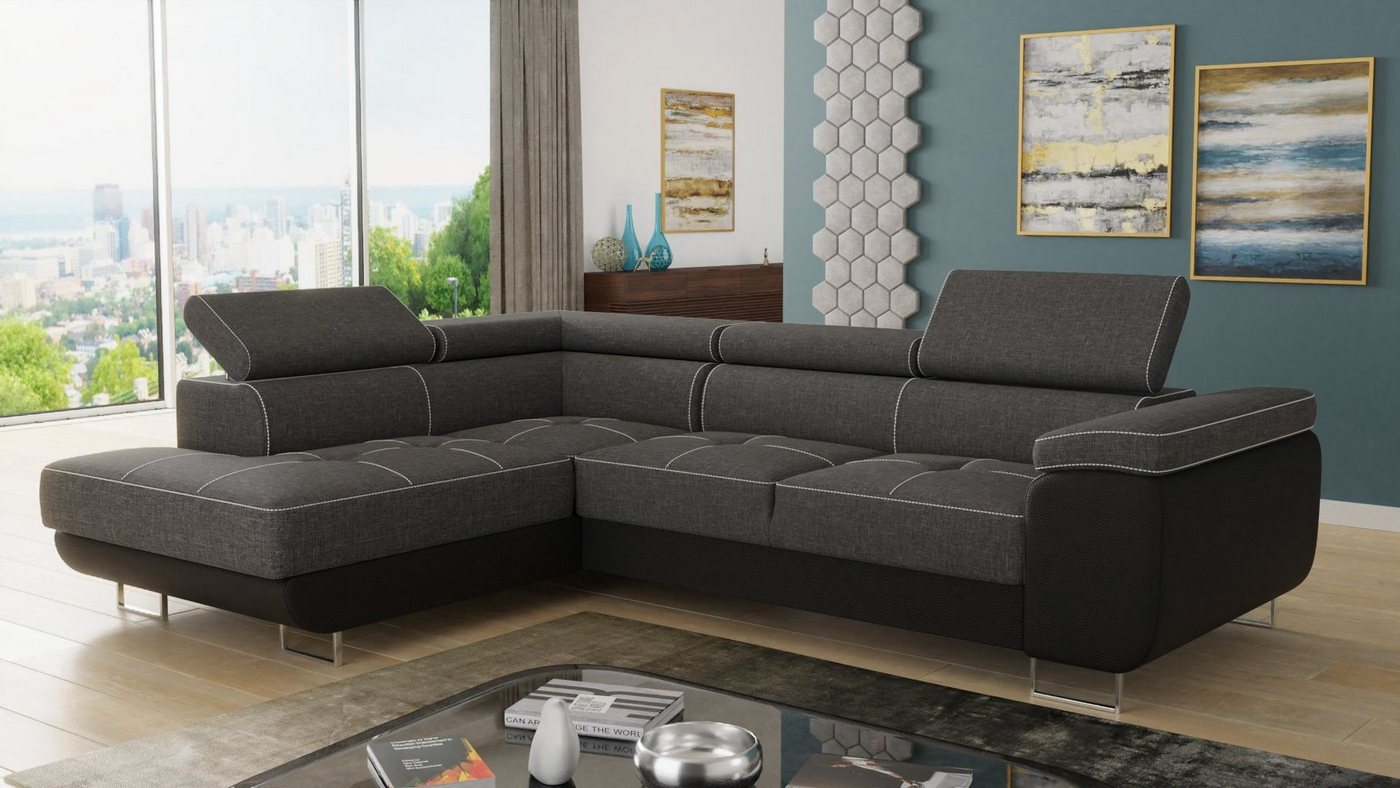 Sofnet Ecksofa Caris, mit Schlaffunktion und Bettkasten, Wohnlandschaft mit einstellbare Kopfstützen, Schlafsofa von Sofnet