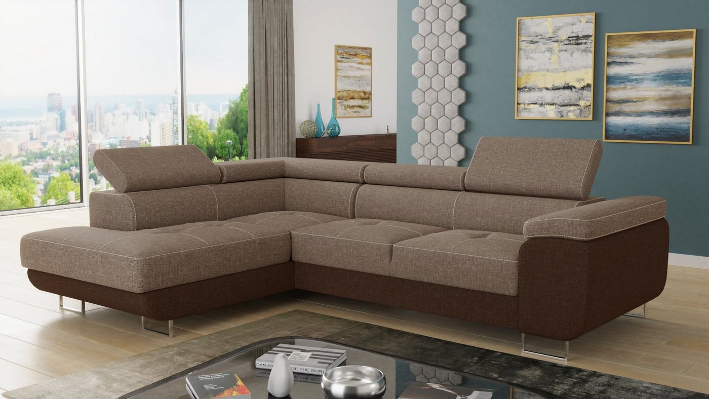 Sofnet Ecksofa Caris, mit Schlaffunktion und Bettkasten, Wohnlandschaft mit einstellbare Kopfstützen, Schlafsofa von Sofnet