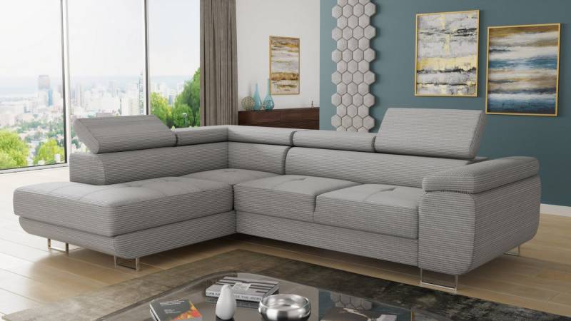 Sofnet Ecksofa Caris Cord, mit Schlaffunktion und Bettkasten, Wohnlandschaft mit einstellbare Kopfstützen, Schlafsofa von Sofnet