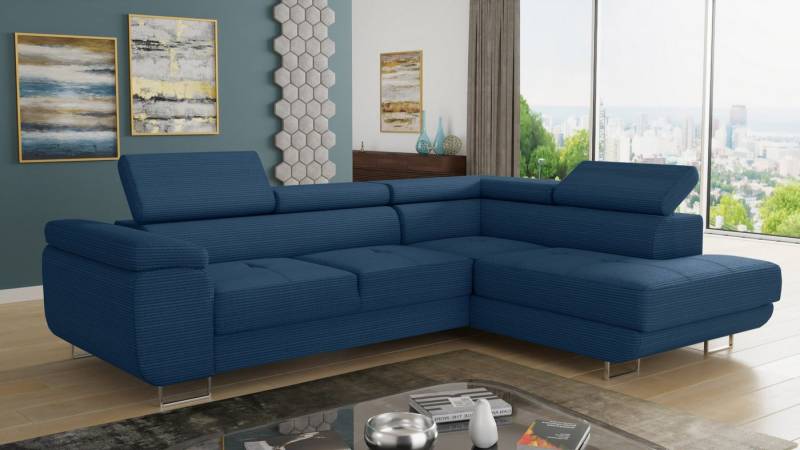 Sofnet Ecksofa Caris Cord, mit Schlaffunktion und Bettkasten, Wohnlandschaft mit einstellbare Kopfstützen, Schlafsofa von Sofnet