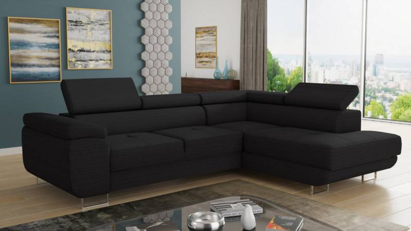 Sofnet Ecksofa Caris Cord, mit Schlaffunktion und Bettkasten, Wohnlandschaft mit einstellbare Kopfstützen, Schlafsofa von Sofnet