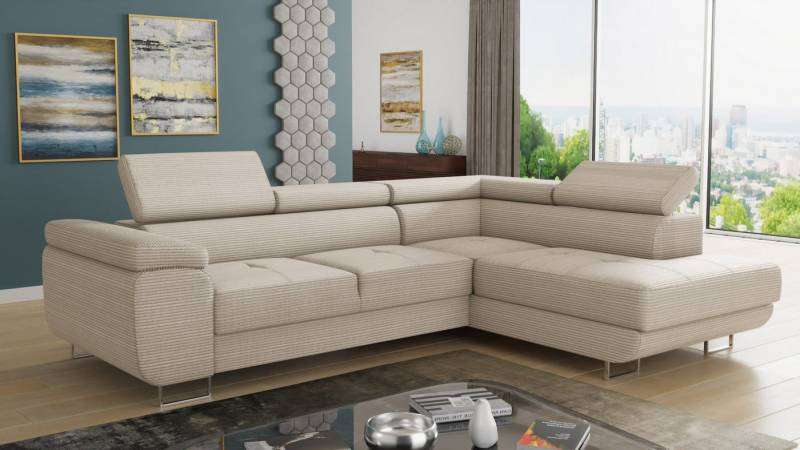 Sofnet Ecksofa Caris Cord, mit Schlaffunktion und Bettkasten, Wohnlandschaft mit einstellbare Kopfstützen, Schlafsofa von Sofnet