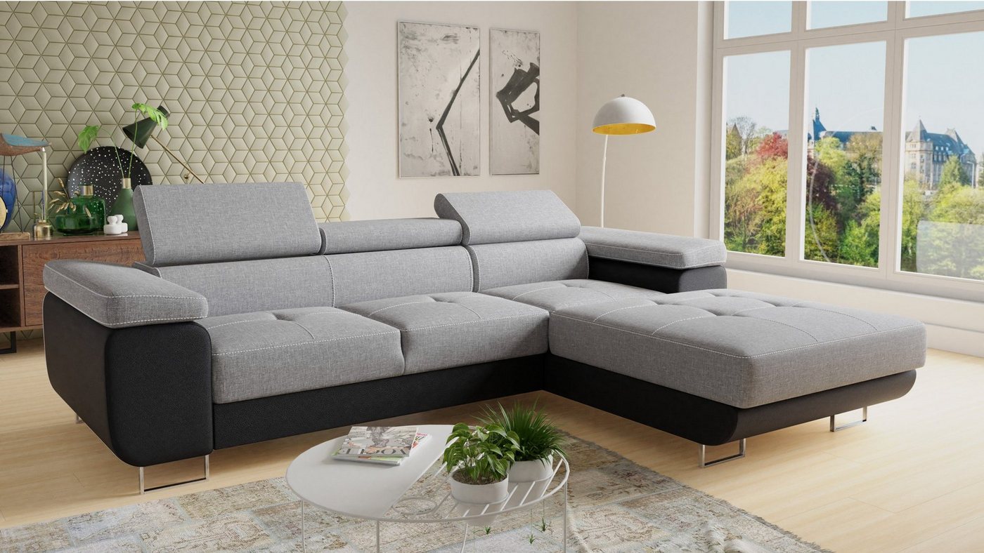 Sofnet Ecksofa Divo, mit Schlaffunktion und Bettkasten, Schlafsofa mit einstellbare Kopfstützen - Wohnlandschaft von Sofnet