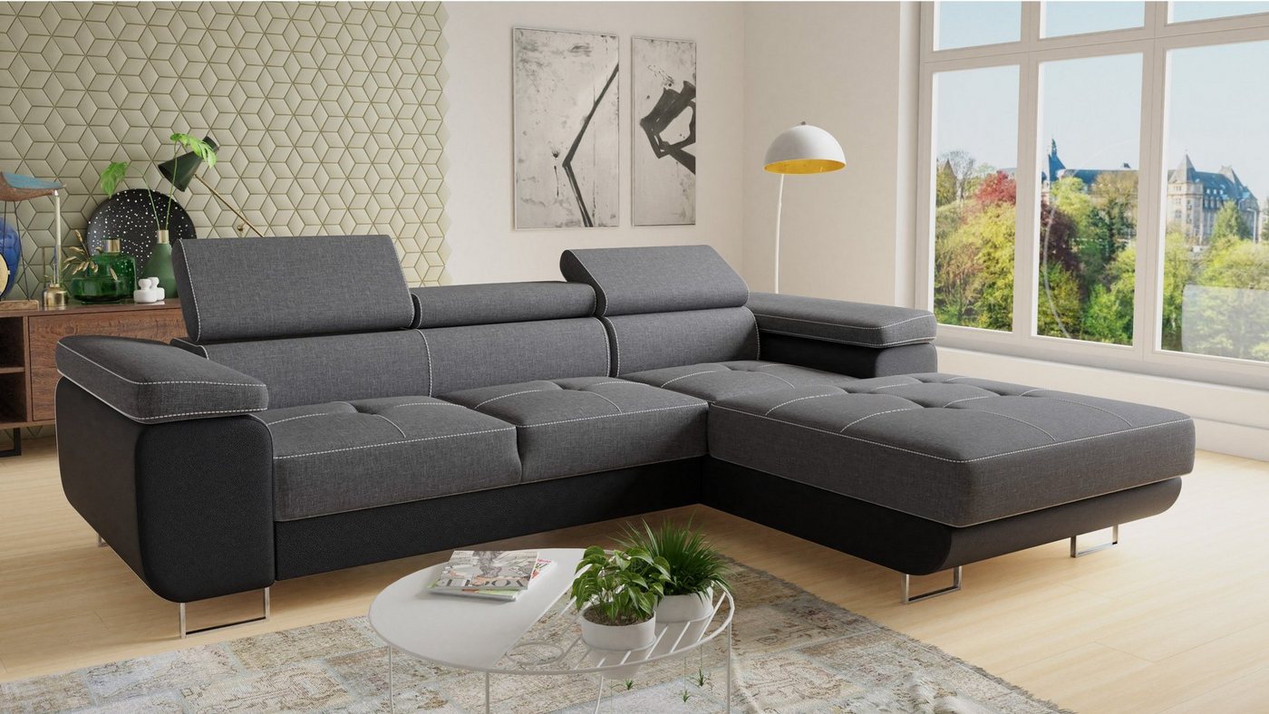 Sofnet Ecksofa Divo, mit Schlaffunktion und Bettkasten, Schlafsofa mit einstellbare Kopfstützen - Wohnlandschaft von Sofnet