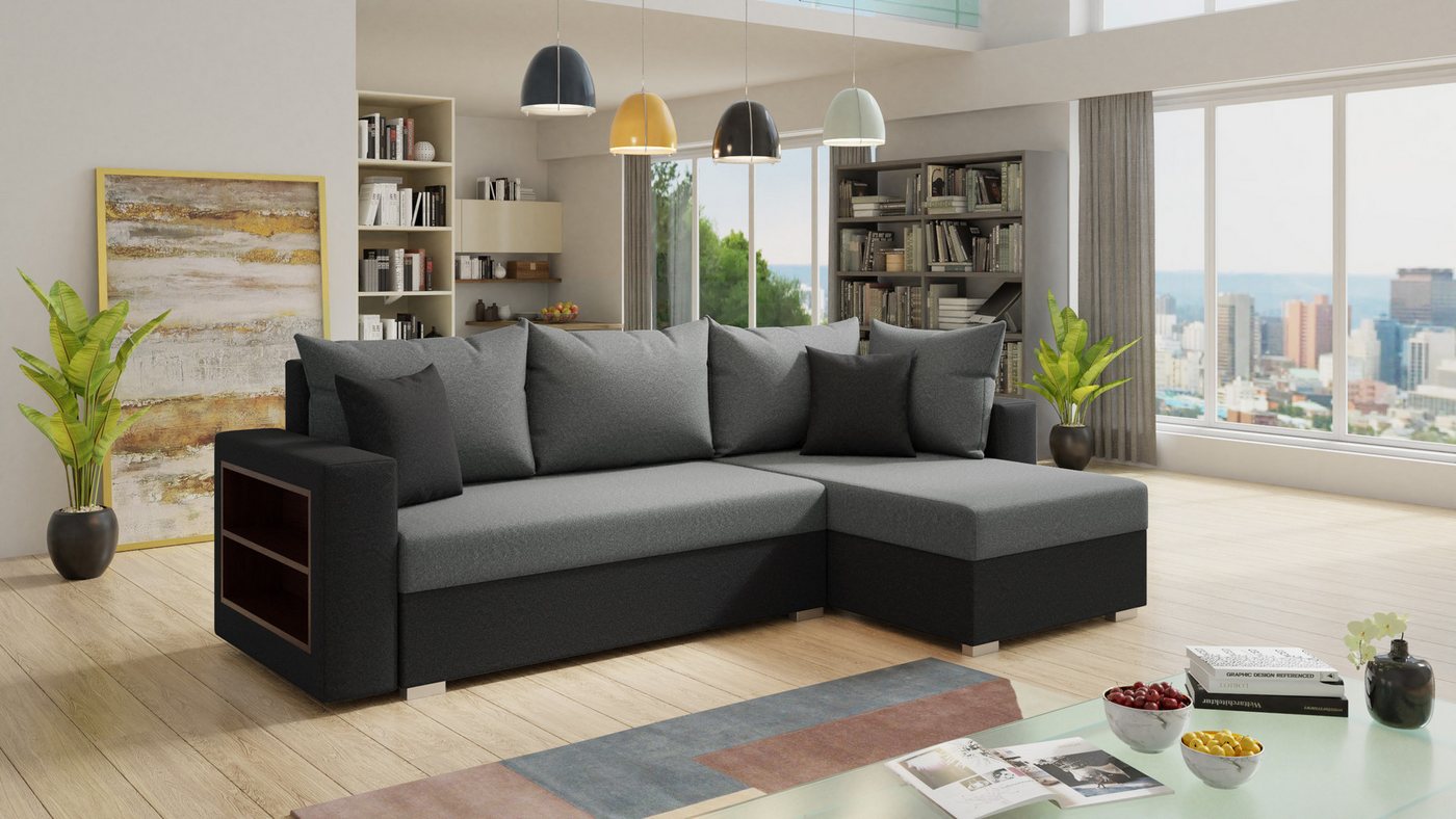 Sofnet Ecksofa Lord, mit Schlaffunktion und Bettkasten, L-Form Couch, Schlafsofa mit Regal von Sofnet