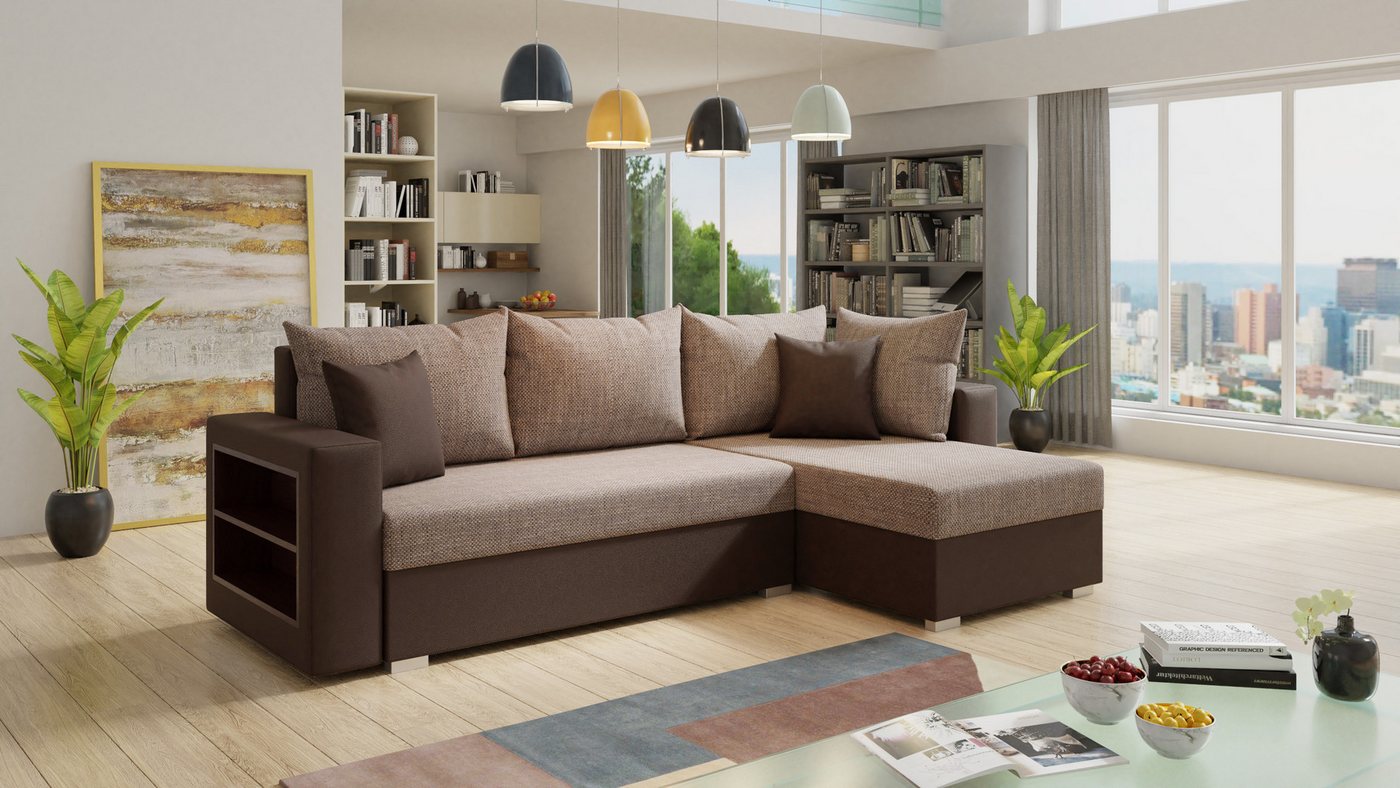 Sofnet Ecksofa Lord, mit Schlaffunktion und Bettkasten, L-Form Couch, Schlafsofa mit Regal von Sofnet