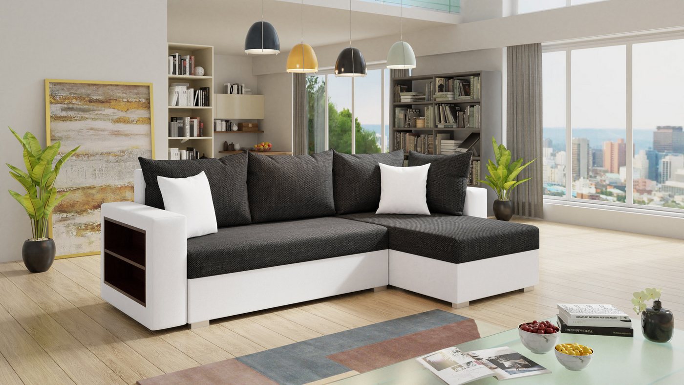 Sofnet Ecksofa Lord, mit Schlaffunktion und Bettkasten, L-Form Couch, Schlafsofa mit Regal von Sofnet