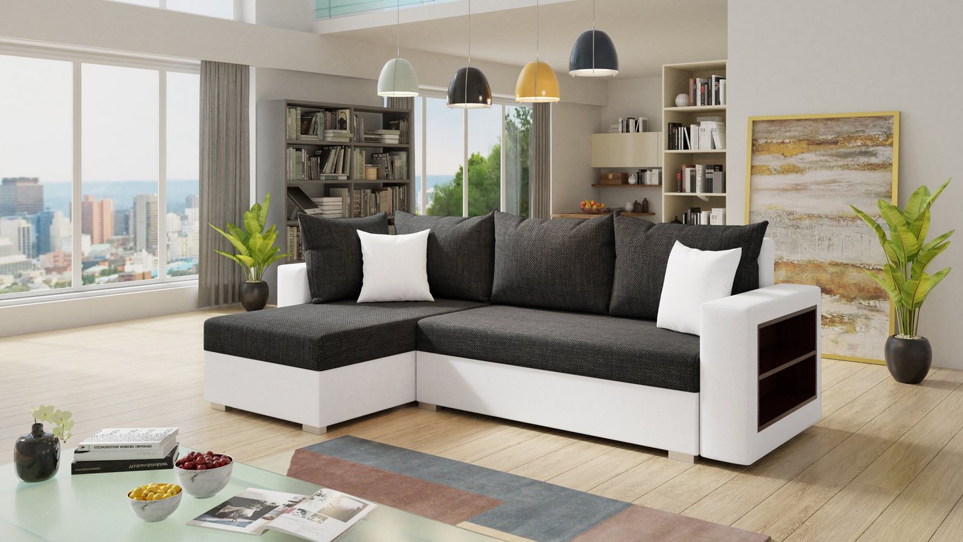 Sofnet Ecksofa Lord, mit Schlaffunktion und Bettkasten, L-Form Couch, Schlafsofa mit Regal von Sofnet