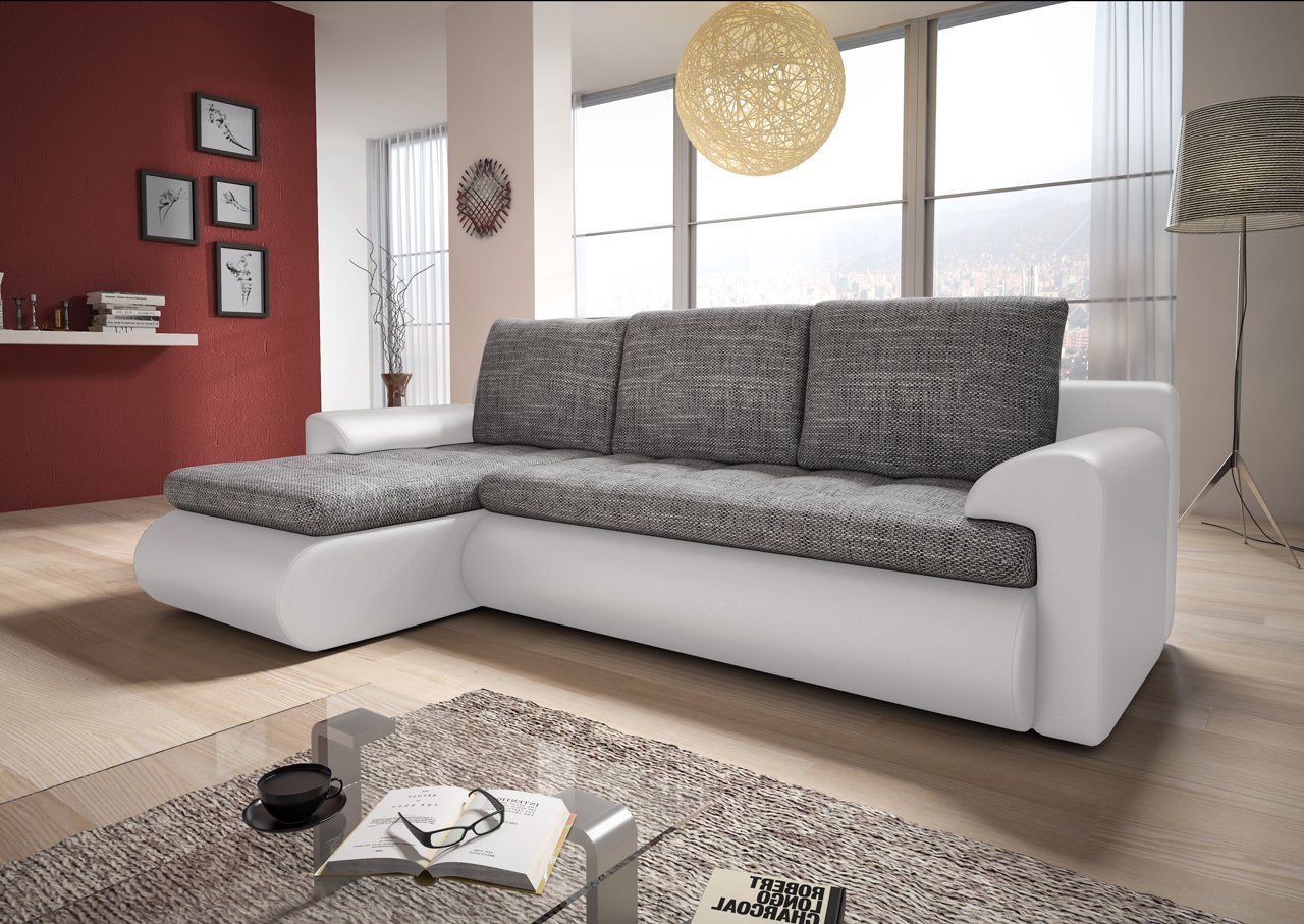 Sofnet Ecksofa Santi, mit Schlaffunktion und Bettkasten, L-Form Couch, Schlafsofa mit Wellenfeder, Bettsofa von Sofnet