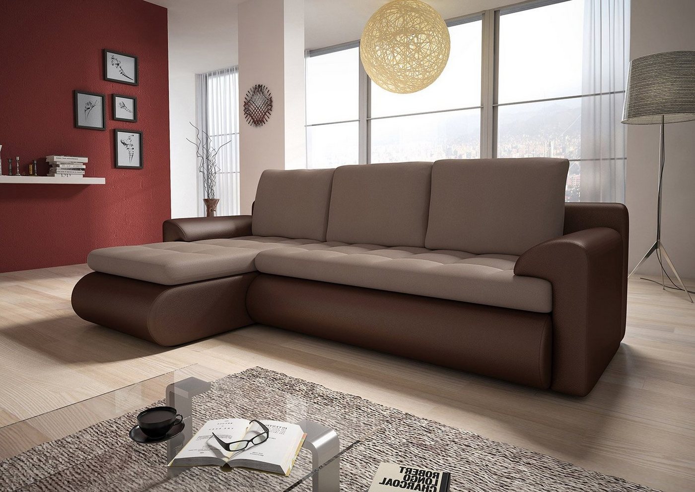 Sofnet Ecksofa Santi, mit Schlaffunktion und Bettkasten, L-Form Couch, Schlafsofa mit Wellenfeder, Bettsofa von Sofnet