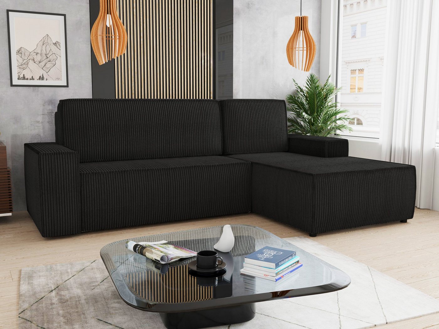 Sofnet Ecksofa Totti L, mit Schlaffunktion und Bettkasten, L-Form Couch, Cord Stoff, Schlafsofa mit Wellenfeder von Sofnet