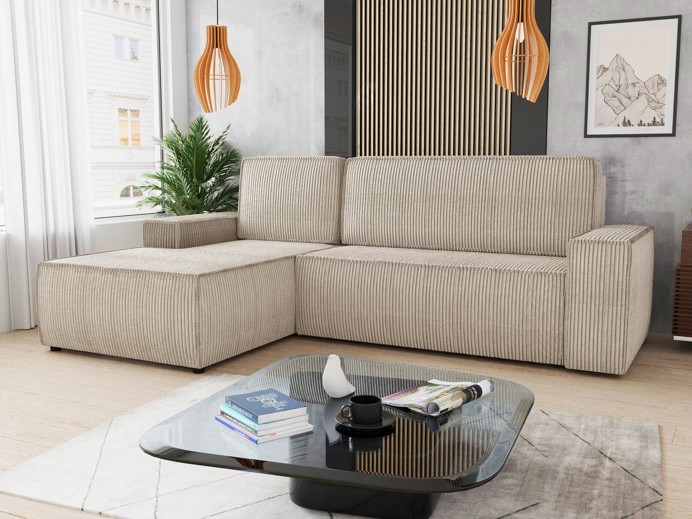 Sofnet Ecksofa Totti L, mit Schlaffunktion und Bettkasten, L-Form Couch, Cord Stoff, Schlafsofa mit Wellenfeder von Sofnet