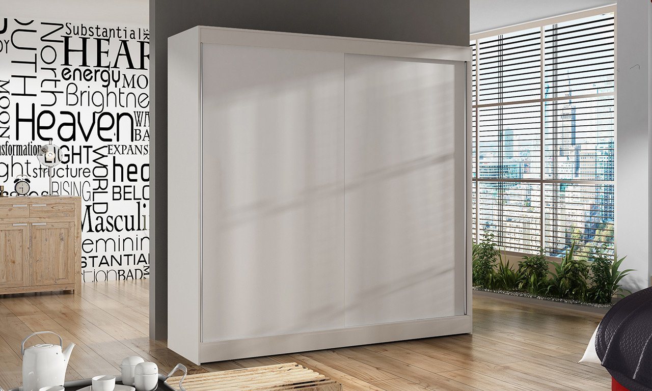 Sofnet Kleiderschrank Basti X (mit Spiegel, Schiebetüren und Kleiderstange) Schwebetürenschrank mit 2 Türen, Schiebetürenschrank - 200x215x58 cm von Sofnet