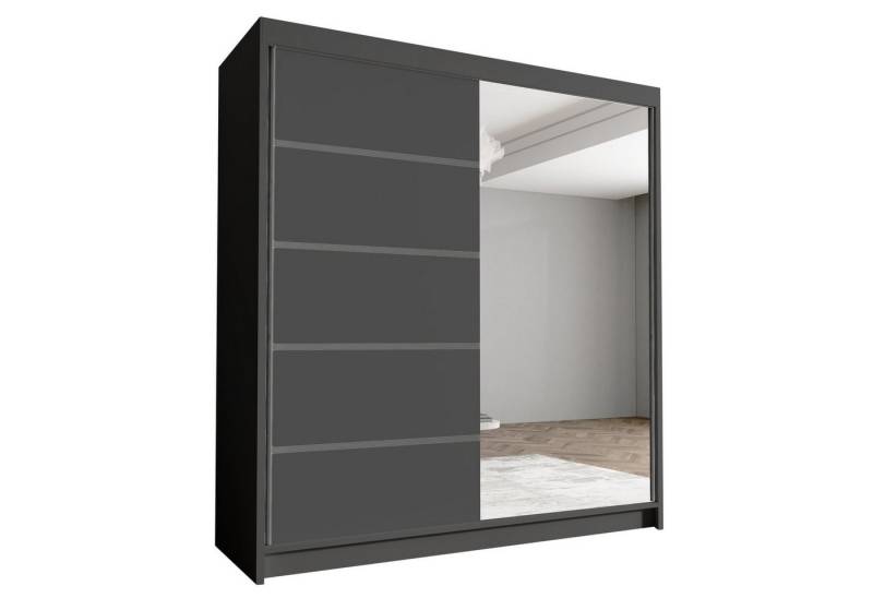 Sofnet Kleiderschrank Harry III (mit Spiegel, Schiebetüren und Kleiderstange) Schwebetürenschrank mit 2 Türen, Schiebetürenschrank - 180x215x58 cm von Sofnet