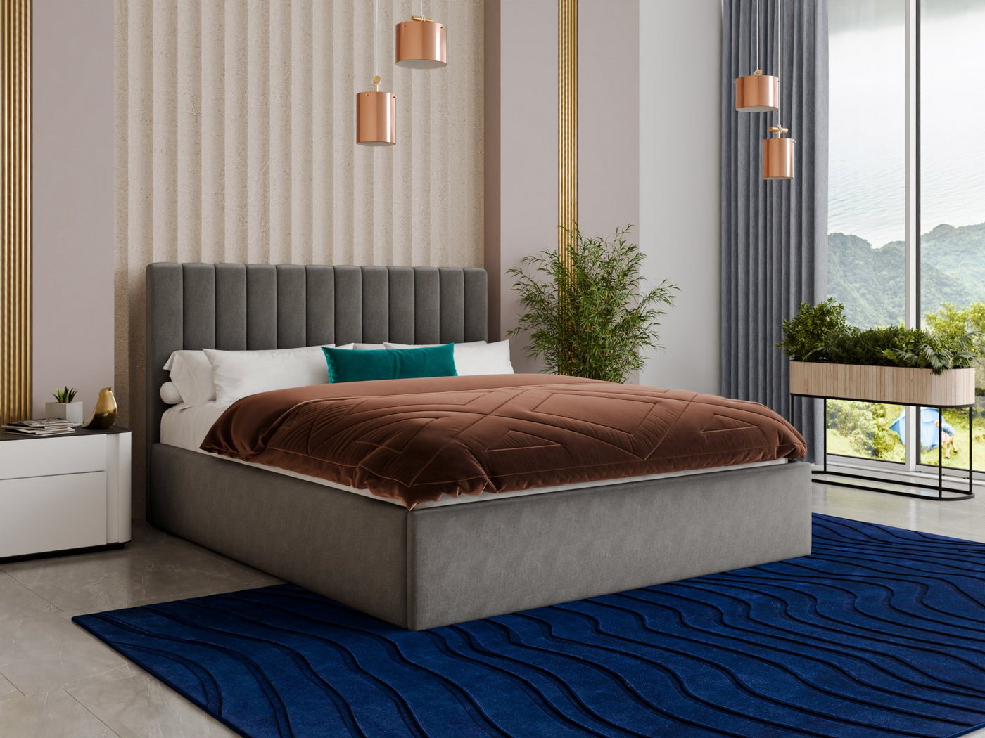 Sofnet Polsterbett Ovo (mit Bettkasten und Lattenrost), Doppelbett, Bett mit Gasdruckfeder von Sofnet
