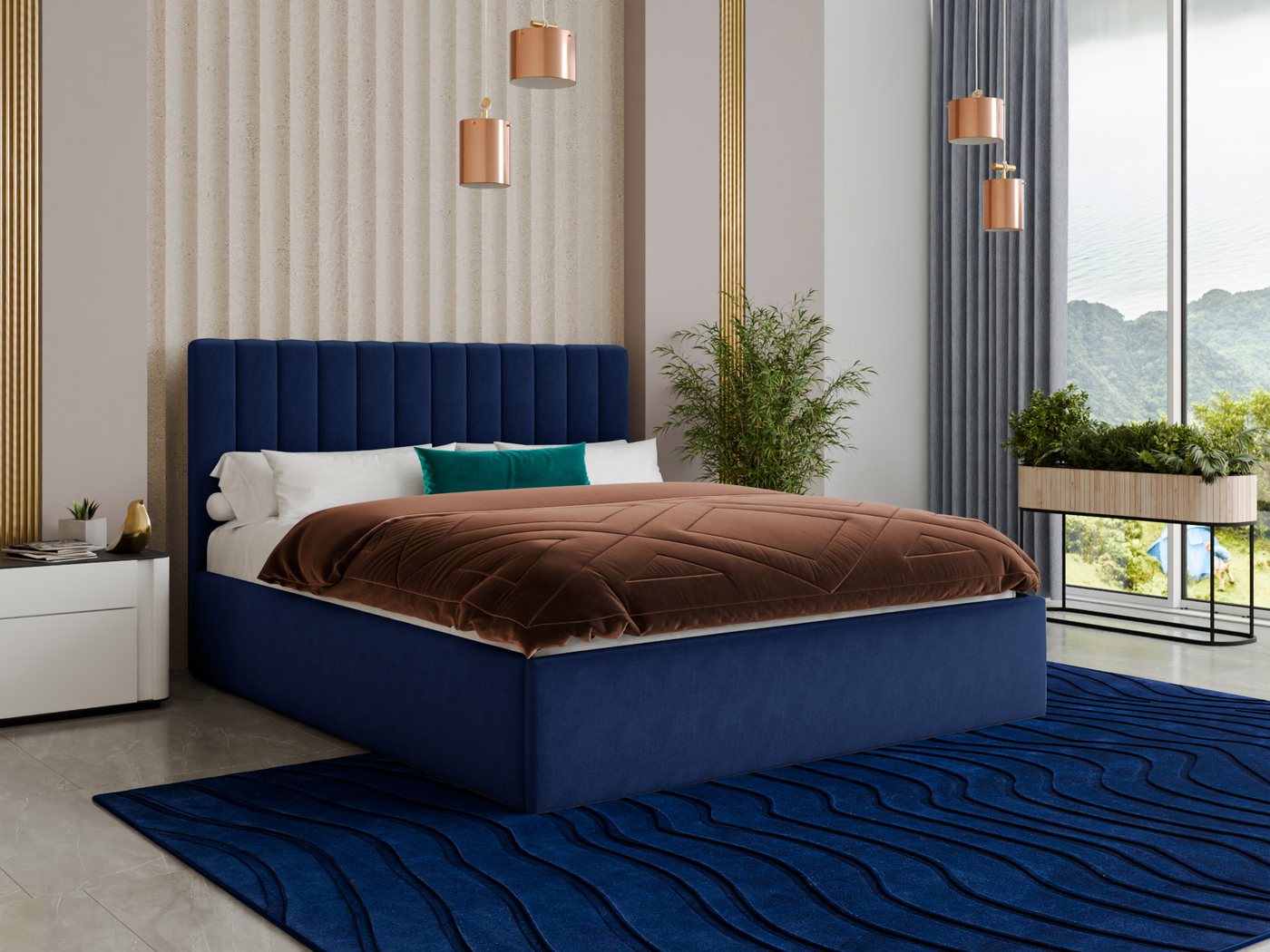 Sofnet Polsterbett Ovo (mit Bettkasten und Lattenrost), Doppelbett, Bett mit Gasdruckfeder von Sofnet