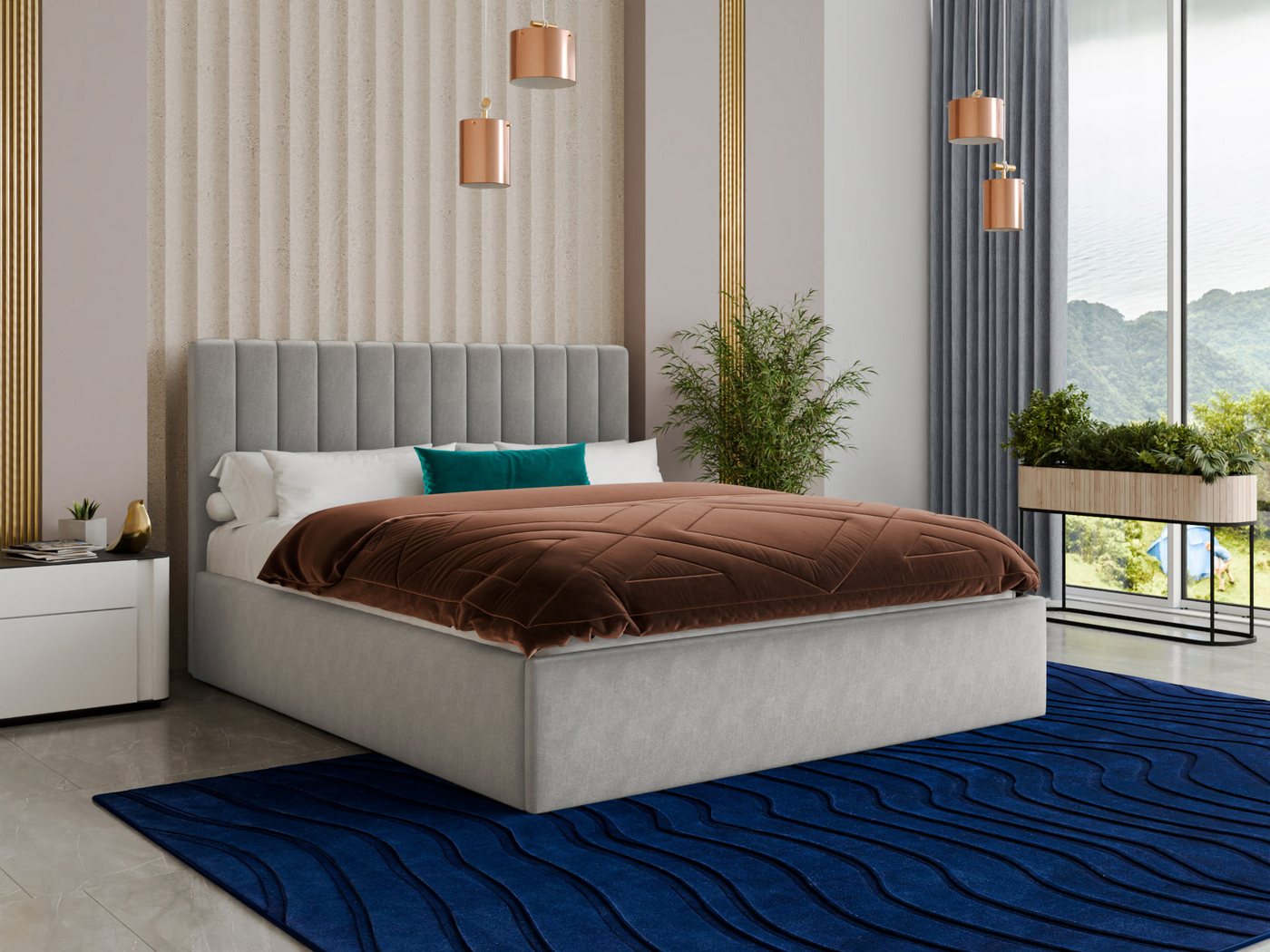 Sofnet Polsterbett Ovo (mit Bettkasten und Lattenrost), Doppelbett, Bett mit Gasdruckfeder von Sofnet