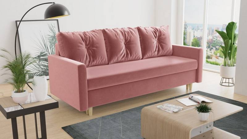 Sofnet Schlafsofa Rico, mit Schlaffunktion und Bettkasten, Bettsofa mit Holzfüße und Bonell-Ferderkern von Sofnet