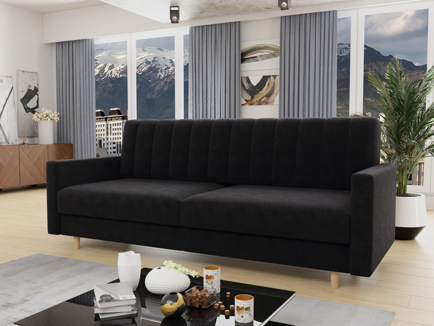 Sofnet Schlafsofa Sara, mit Schlaffunktion und Bettkasten, Bettsofa mit Holzfüße und Wellenfeder Sofnet Schlafsofa Sara, mit Schlaffunktion und Bettkasten, Bettsofa mit Holzfüße und Wellenfeder von Sofnet