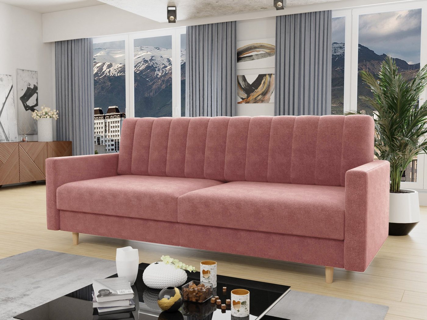 Sofnet Schlafsofa Sara, mit Schlaffunktion und Bettkasten, Bettsofa mit Holzfüße und Wellenfeder Sofnet Schlafsofa Sara, mit Schlaffunktion und Bettkasten, Bettsofa mit Holzfüße und Wellenfeder von Sofnet