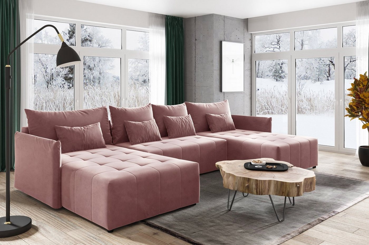 Sofnet Wohnlandschaft Leno U, mit Schlaffunktion und Bettkasten, Ecksofa, U-Form Couch, Schlafsofa mit Wellenfeder von Sofnet