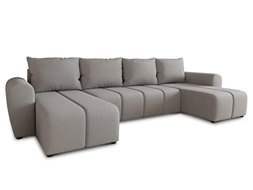 Wohnlandschaft Cleo U mit Schlaffunktion - U-Form Couch, Ecksofa mit Bettkasten, Couchgranitur mit Bettfunktion, Polsterecke, Big Sofa, Polstergarnitur (Grau (Soro 90)) von Sofnet