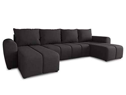 Wohnlandschaft Cleo U mit Schlaffunktion - U-Form Couch, Ecksofa mit Bettkasten, Couchgranitur mit Bettfunktion, Polsterecke, Big Sofa, Polstergarnitur (Schwarz (Soro 100)) von Sofnet