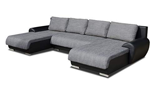 Wohnlandschaft Eckcouch Ecksofa Otis - Big Sofa, Couch mit Schlaffunktion und Bettkasten, U-Sofa, U-Form (Schwarz + Grau (Madryt 1100 + Berlin 01)) von Sofnet