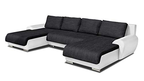 Wohnlandschaft Eckcouch Ecksofa Otis - Big Sofa, Couch mit Schlaffunktion und Bettkasten, U-Sofa, U-Form (Weiß + Schwarz (Madryt 120 + Berlin 02)) von Sofnet
