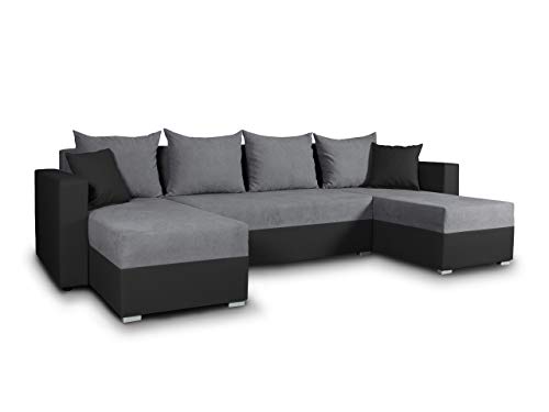 Sofnet Wohnlandschaft mit Schlaffunktion Beno - U-Form Couch, Ecksofa, Couchgranitur mit Bettfunktion, Polsterecke, Big Sofa, Polstergarnitur (Schwarz + Dunkelgrau (Cayenne 1114 + Enjoy 23)) von Sofnet