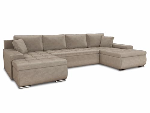 Wohnlandschaft mit Schlaffunktion Faris U-Form - Couch, Schlafsofa mit Bettkasten, Couchgranitur mit Bettfunktion, Big Sofa, Bettsofa (Beige (Paros 02)) von Sofnet