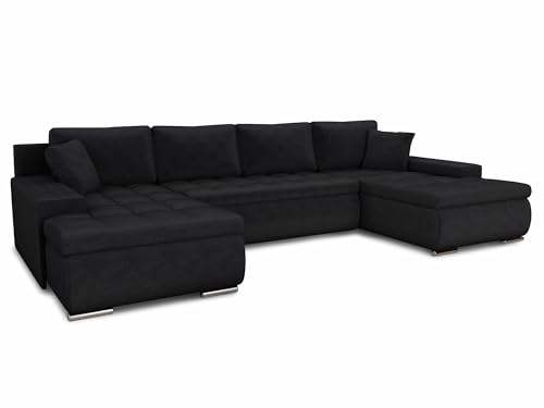 Wohnlandschaft mit Schlaffunktion Faris U-Form - Couch, Schlafsofa mit Bettkasten, Couchgranitur mit Bettfunktion, Big Sofa, Bettsofa (Schwarz (Kronos 07)) von Sofnet