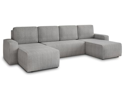 Wohnlandschaft mit Schlaffunktion Roma - U-Form Couch, Schlafsofa mit Bettkasten, Couchgranitur mit Bettfunktion, Big Sofa, Cord Stoff (Grau (Poso 110)) von Sofnet