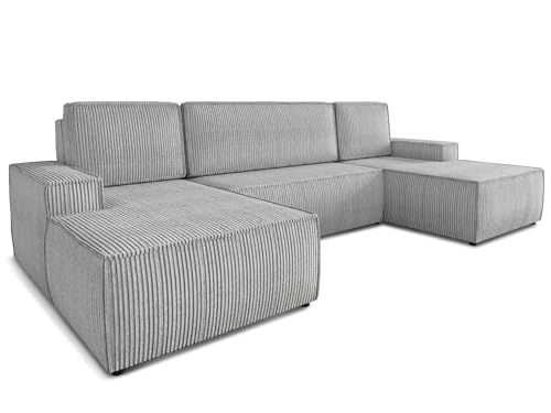 Wohnlandschaft mit Schlaffunktion Totti - U-Form Couch, Schlafsofa mit Bettkasten, Couchgranitur mit Bettfunktion, Big Sofa, Cord Stoff, Wohnzimmer (Grau (Poso 110)) von Sofnet