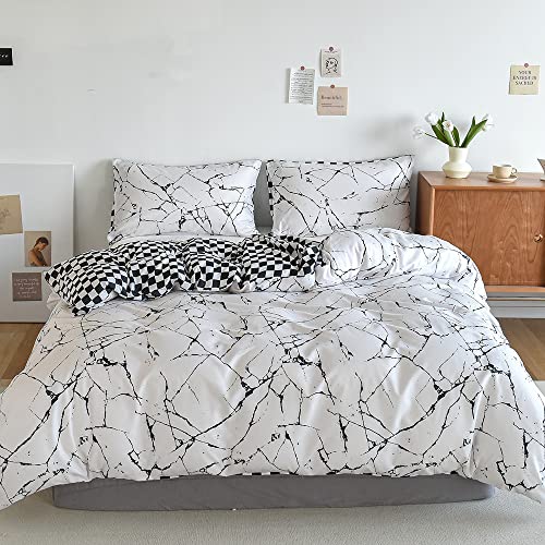 Sofomee Marmor Bettwäsche Set 2tlg, Schwarz Weiß Marmoriert Bettbezug Wendebettwäsche Set aus Microfaser Einzelbett,1 Bettbezug 155x220cm und 1 Kissenbezug 80x80cm mit von Sofomee