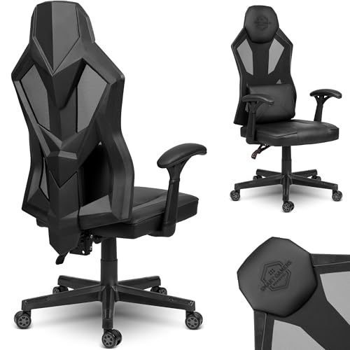 Sofotel Shiro Gaming Drehstuhl Sessel - PC Gaming Stuhl mit Kissen – Bequemer Gaming Stuhl – Gamer Chair mit Gummirädern mit Strapazierfähigem Öko-Leder - 67 x 63 x 125 cm - [Schwarz, Grau] von Sofotel