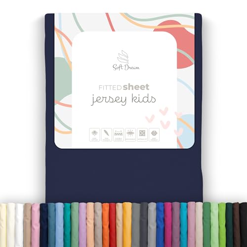 Soft Dream Spannbettlaken 80x160 cm - Premium Qualität - 100% gekämmte Baumwolle Jersey -Spannbetttuch für Kinderbett Juniorbett - OekoTex Zertifiziert - Made in EU - Marineblau von Soft Dream