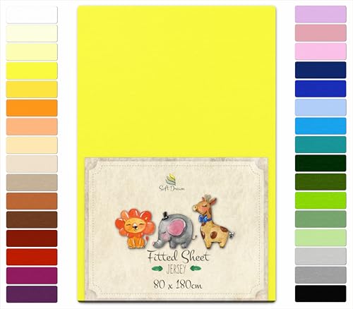 Soft Dream Spannbettlaken 80x180 cm - Premium Qualität - 100% gekämmte Baumwolle Jersey -Spannbetttuch für Kinderbett Juniorbett - OekoTex Zertifiziert - Made in EU -Zitrone von Soft Dream